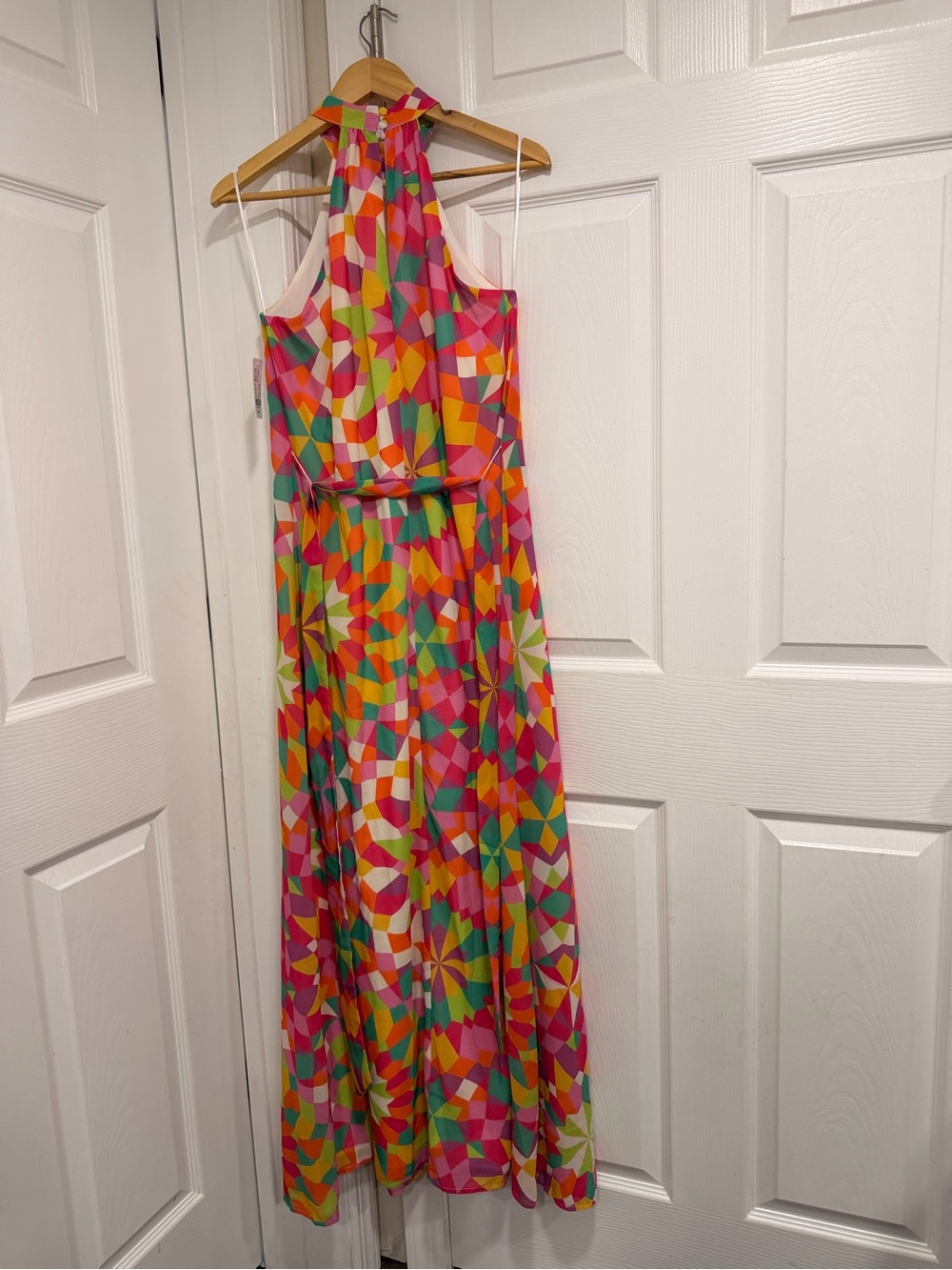 New York & Company Multicolor Geometric Halter Maxi Dress